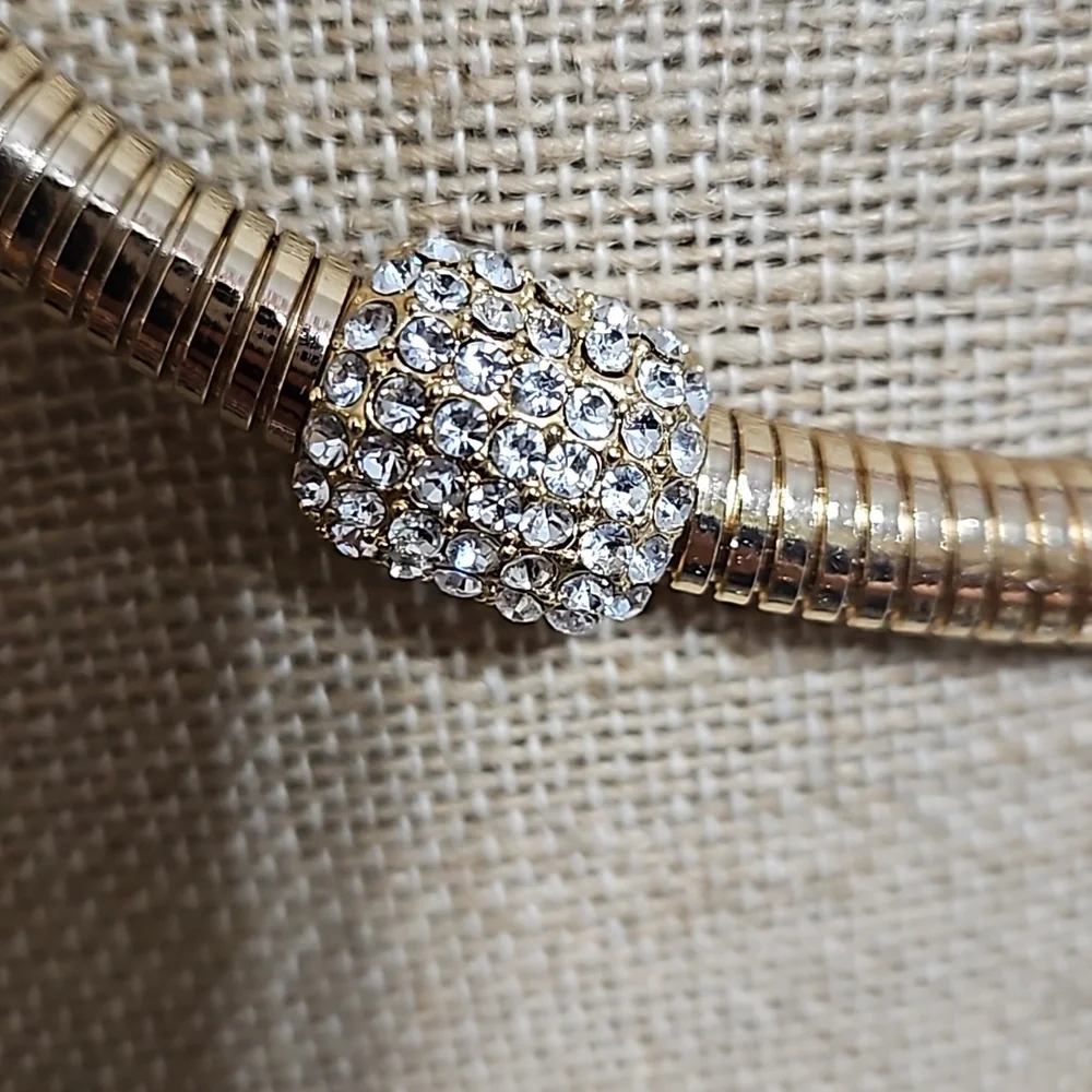 Monet Gold & Rhinestone Necklace - Picture 2 of 6